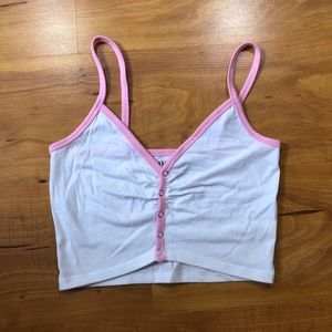 Pacsun button cami pink white
